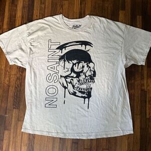 Popular Poison No Saint‎ Skull T Shirt Mens Plus 3XL Beige Crew Neck Tee